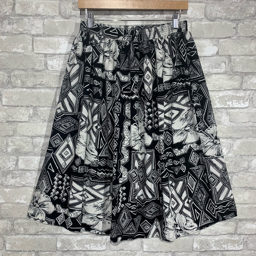 Vintage 80s Donna Marie Women Medium Abstract Pleated A-Line Skirt Elastic Waist